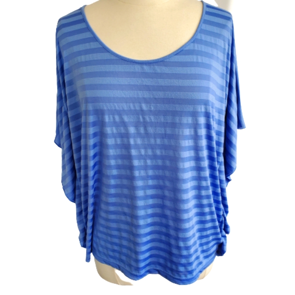 KARDASHIAN KOLLECTION SIZE XL  MARRAKESH BLUE STRIPED HI- LOW FASHION KNIT TOP